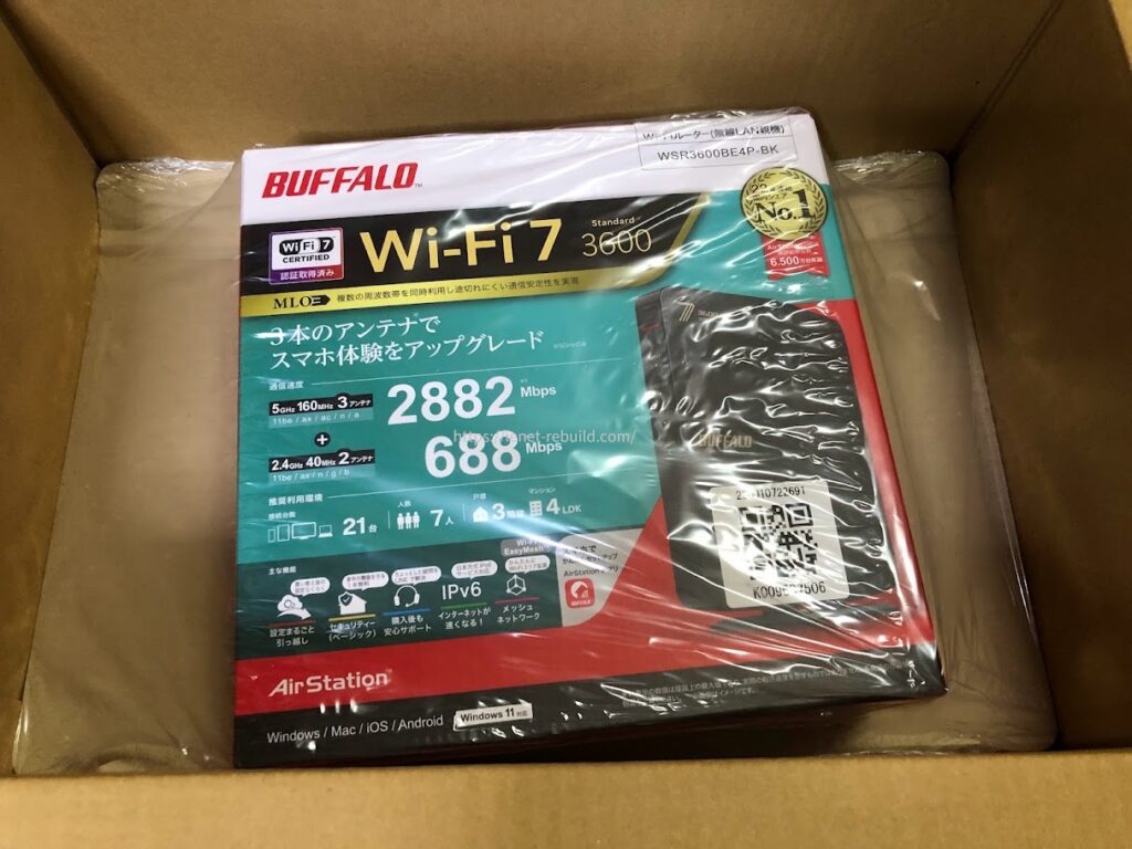 バッファロー Wi-Fi 7ルーター WSR-3600BE4P-BKのパッケージ表面
