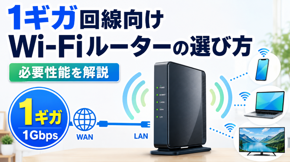 1ギガ回線向けWi-Fiルーターの選び方と必要性能を解説するイメージ