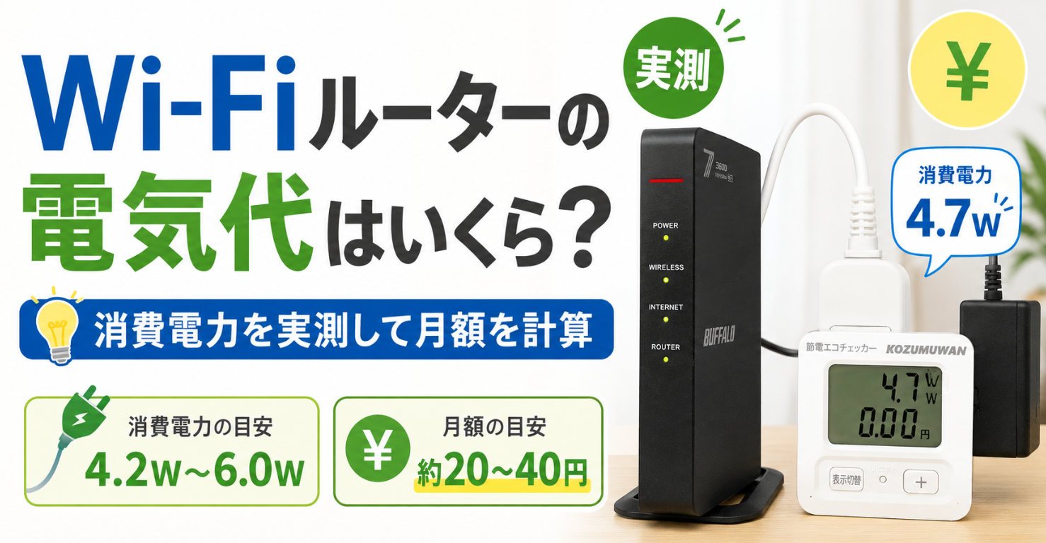 Wi-Fiルーターの消費電力を実測し、電気代の目安を解説したアイキャッチ画像