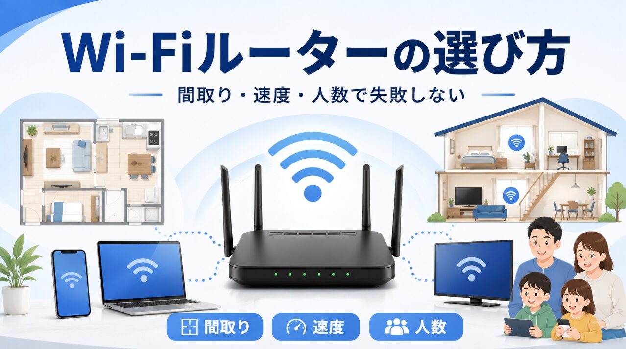 間取り・速度・利用人数に合うWi-Fiルーターの選び方を表したアイキャッチ画像