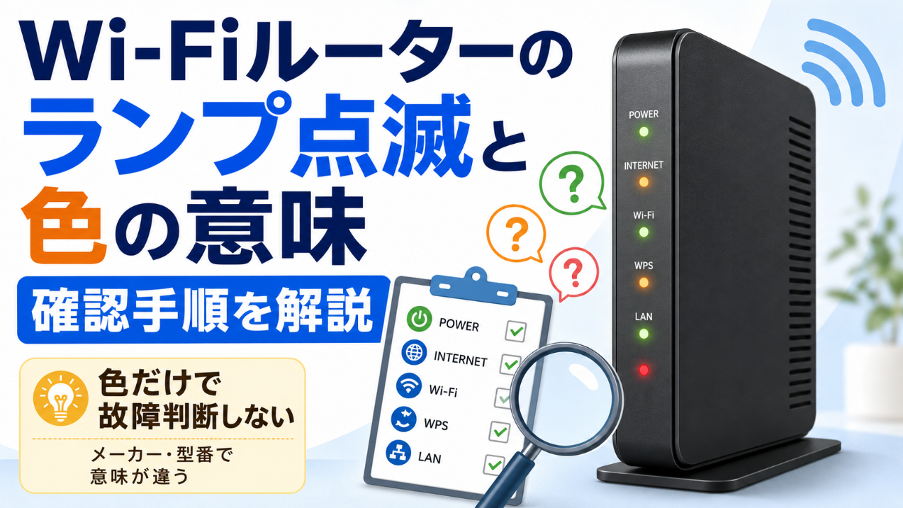 Wi-Fiルーターのランプ点滅と色の意味、確認手順を解説するアイキャッチ画像