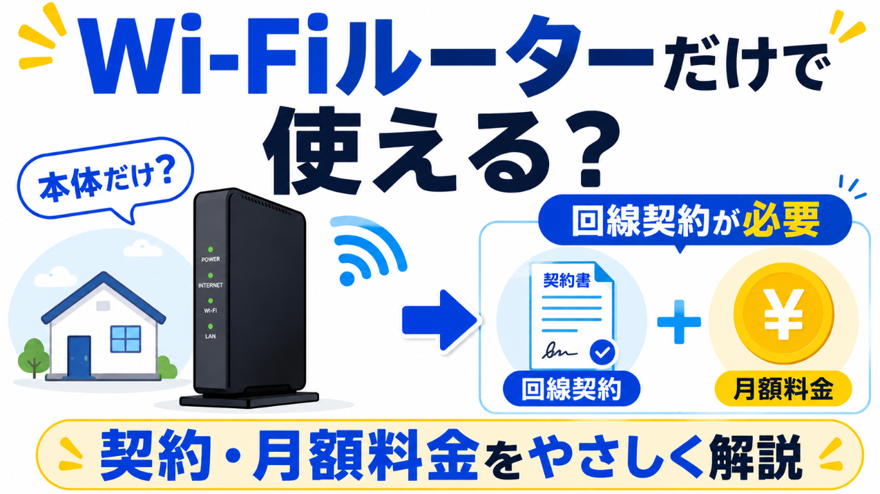 Wi-Fiルーターだけで使えるのか、回線契約と月額料金の必要性を解説するイメージ