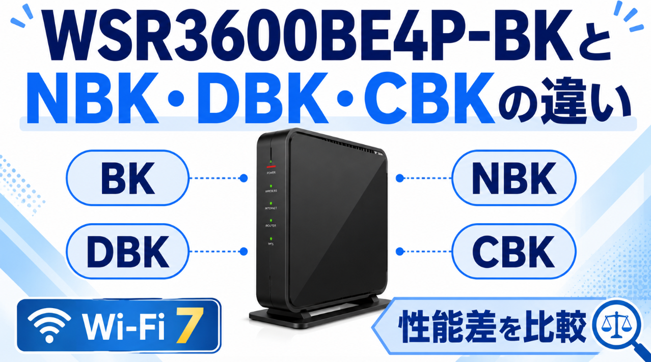 BUFFALO WSR3600BE4P-BKとNBK・DBK・CBKの違いと性能差を比較したイメージ