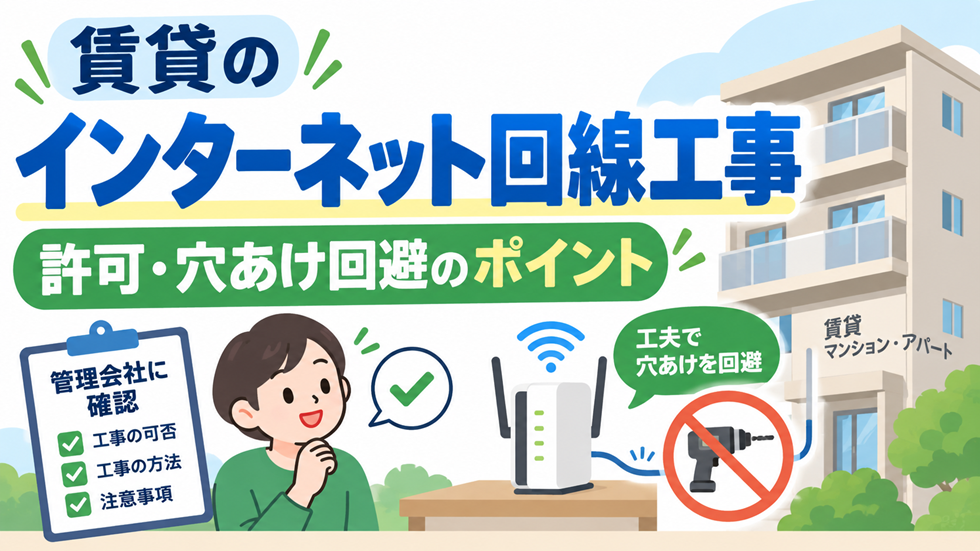 賃貸のインターネット回線工事で管理会社への許可確認や穴あけを避ける方法を解説するイメージ